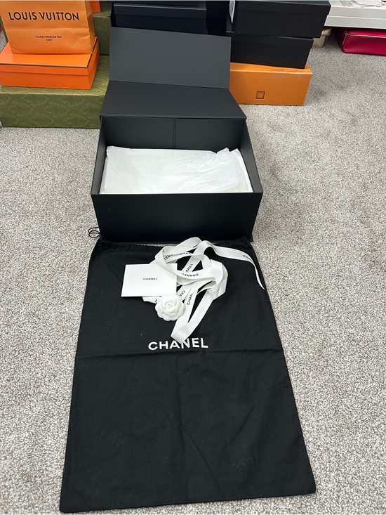 CHANEL Other - CHANEL Black Dust Bag with White Ribbon & Camellia for large bag